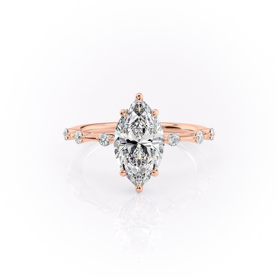 The Penelope Set  With A 1 Carat Marquise 14K Rose Gold Moissanite