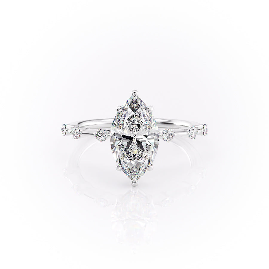 The Penelope Set  With A 1 Carat Marquise 18K White Gold Moissanite