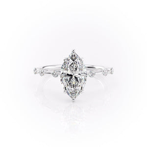 The Penelope Set  With A 2.5 Carat Marquise 14K White Gold Moissanite