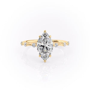 The Penelope Set  With A 3 Carat Marquise 14K Yellow Gold Moissanite