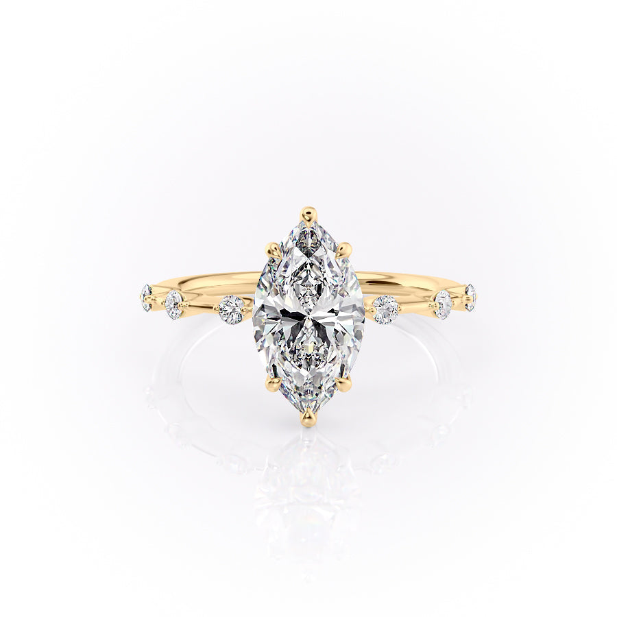 The Penelope Set  With A 2.5 Carat Marquise 18K Yellow Gold Moissanite