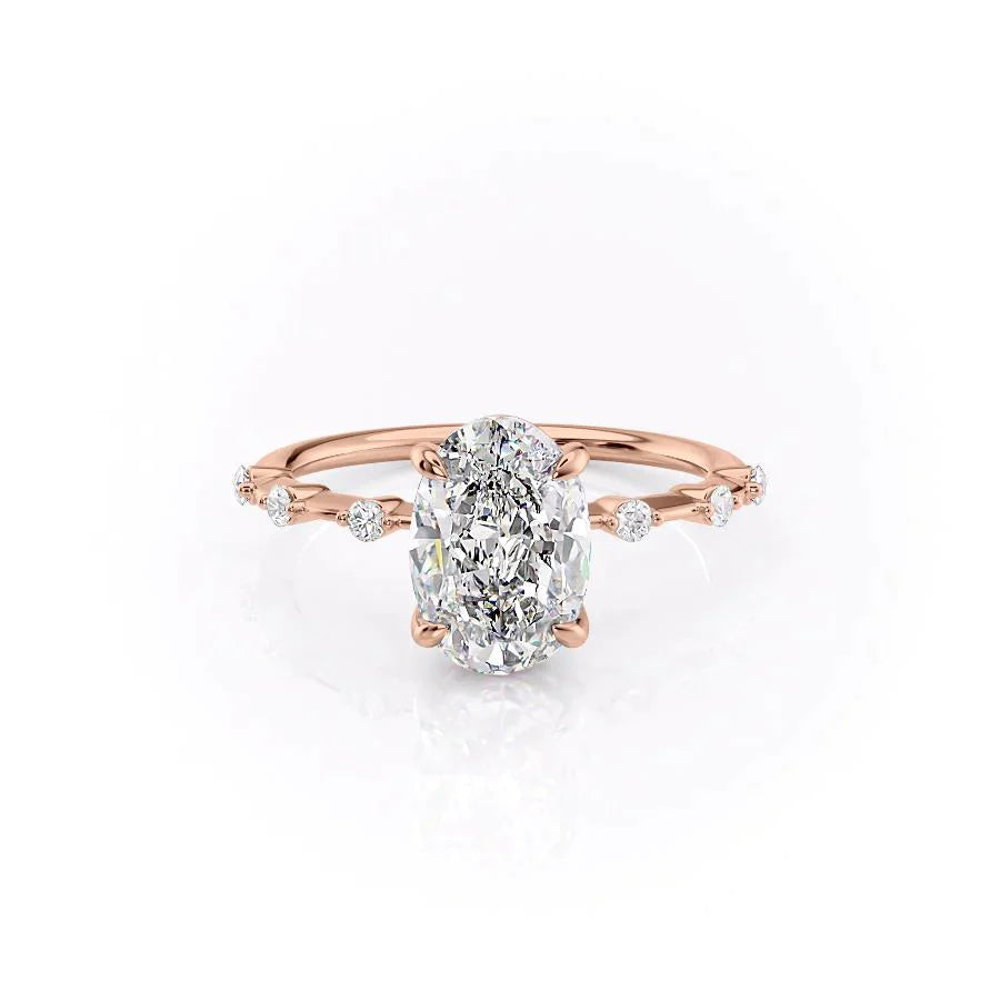 The Penelope Set  With A 3 Carat Oval 14K Rose Gold Moissanite