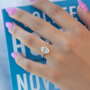 The Penelope Set  With A 4 Carat Oval 14K Rose Gold Moissanite