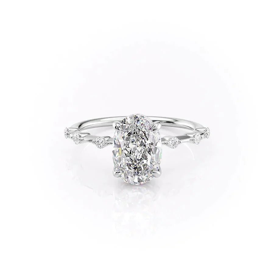 The Penelope Set  With A 3 Carat Oval 14K White Gold Moissanite