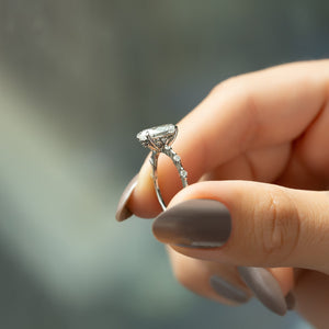 The Penelope Set  With A 3 Carat Oval 14K White Gold Moissanite