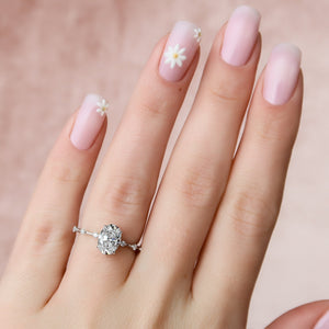 The Penelope Set  With A 4 Carat Oval 18K White Gold Moissanite