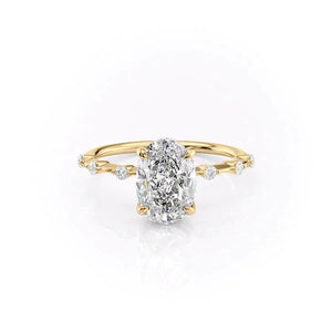 The Penelope Set  With A 4 Carat Oval 18K Yellow Gold Moissanite