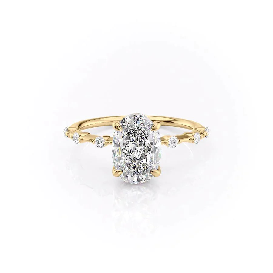 The Penelope Set  With A 2 Carat Oval 18K Yellow Gold Moissanite