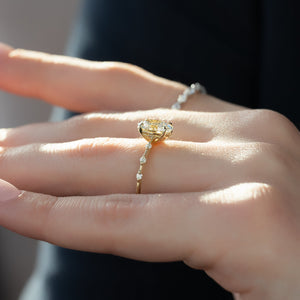 The Penelope Set  With A 5 Carat Oval 18K Yellow Gold Moissanite