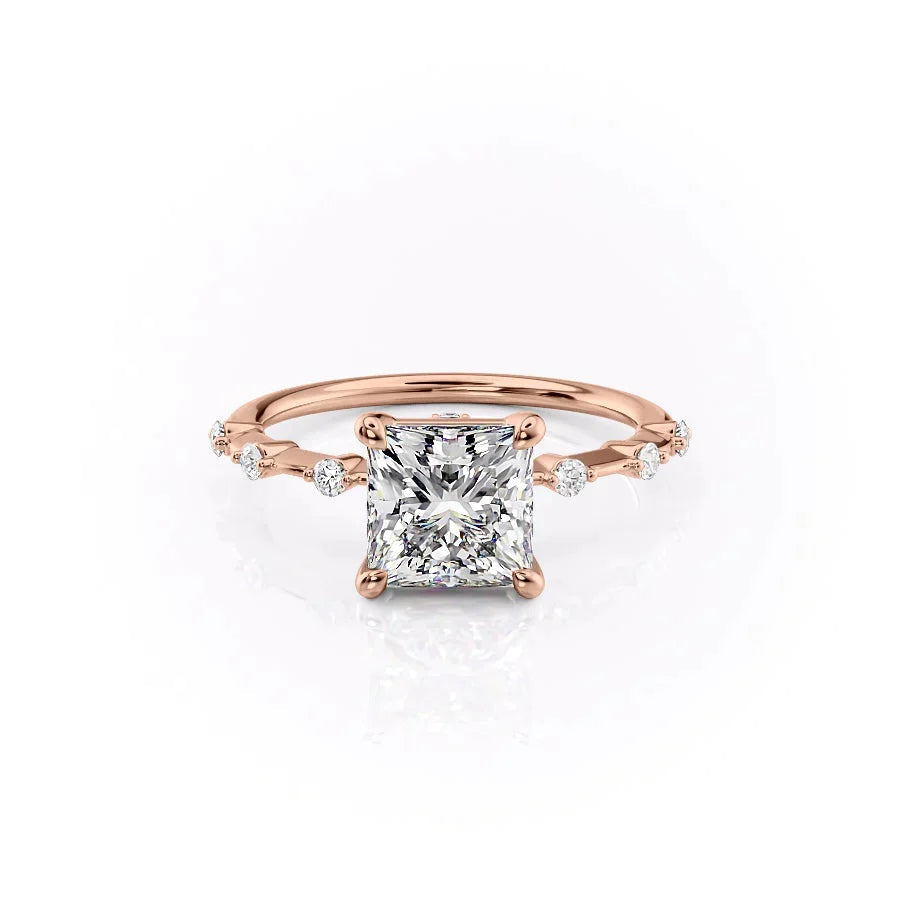 The Penelope Set  With A 5 Carat Princess 14K Rose Gold Moissanite