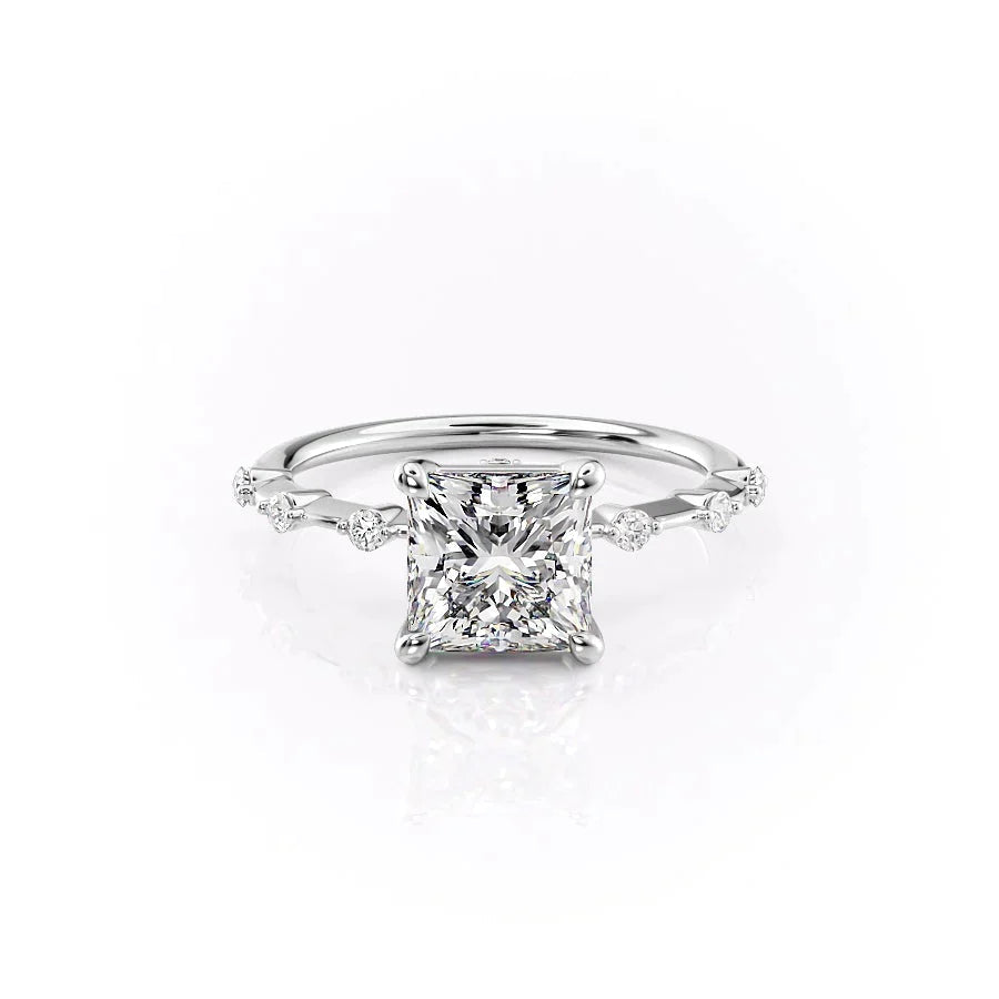 The Penelope Set  With A 2.5 Carat Princess 18K White Gold Moissanite