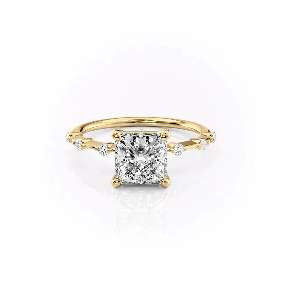 The Penelope Set  With A 2 Carat Princess 18K Yellow Gold Moissanite