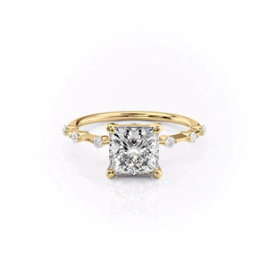 The Penelope Set  With A 2.5 Carat Princess 18K Yellow Gold Moissanite