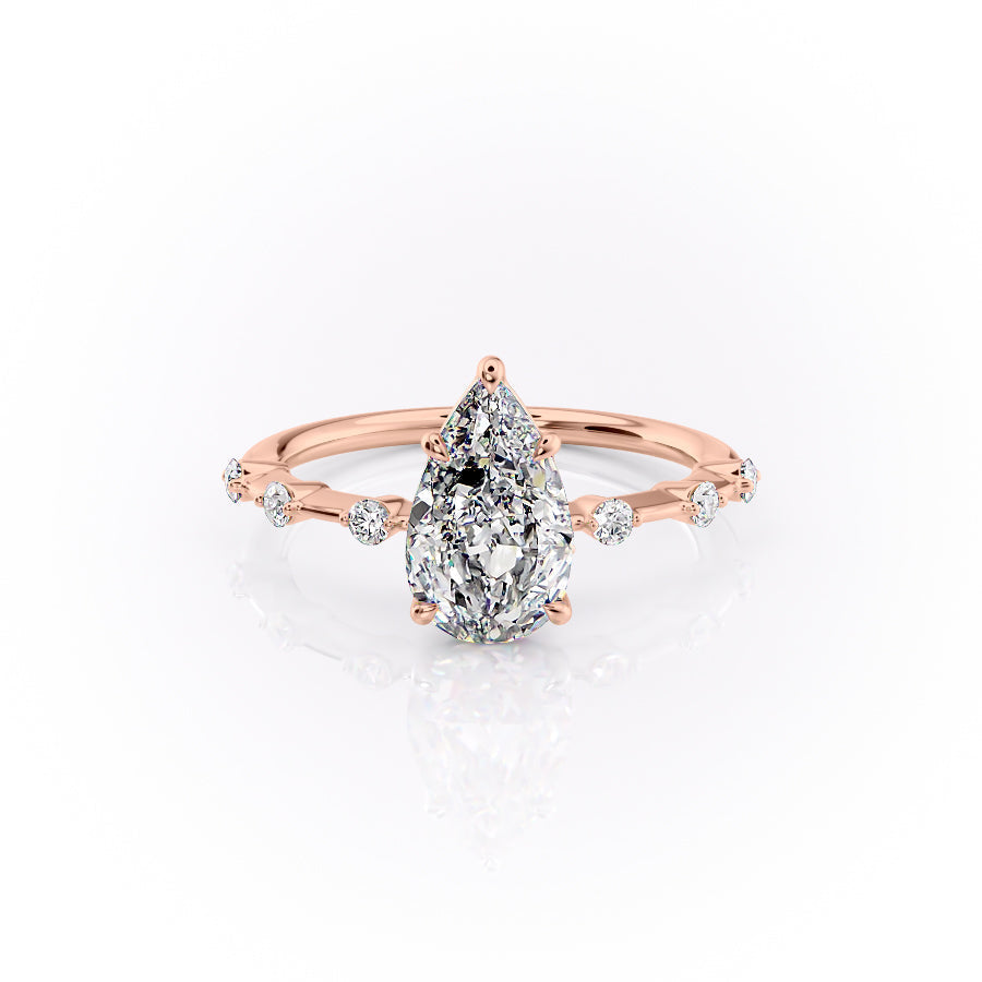 The Penelope Set  With A 1.5 Carat Pear 14K Rose Gold Moissanite