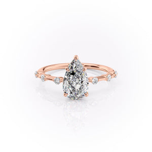 The Penelope Set  With A 2 Carat Pear 14K Rose Gold Moissanite
