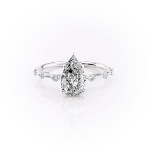 The Penelope Set  With A 2.5 Carat Pear 18K White Gold Moissanite