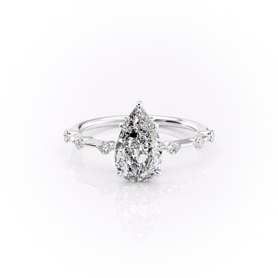The Penelope Set  With A 3 Carat Pear 14K White Gold Moissanite