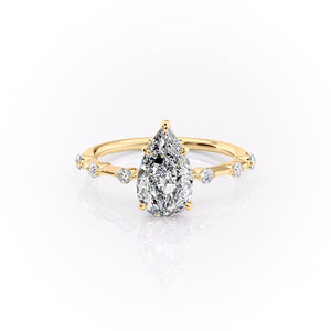 The Penelope Set  With A 3 Carat Pear 14K Yellow Gold Moissanite