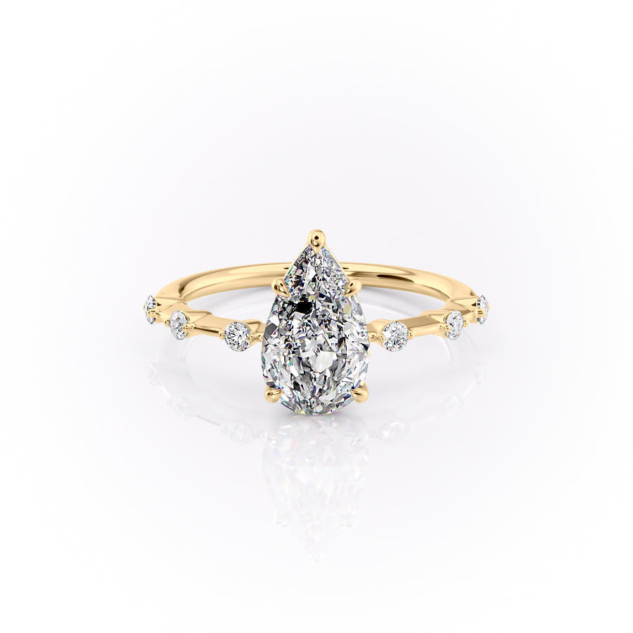 The Penelope Set  With A 2.5 Carat Pear 14K Yellow Gold Moissanite
