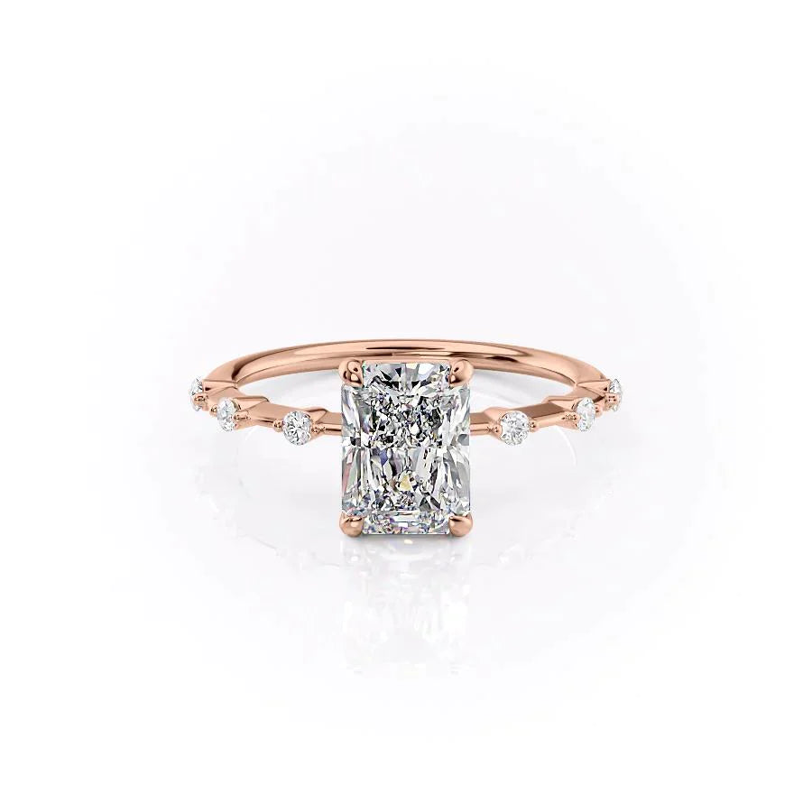 The Penelope Set  With A 4 Carat Radiant 14K Rose Gold Moissanite