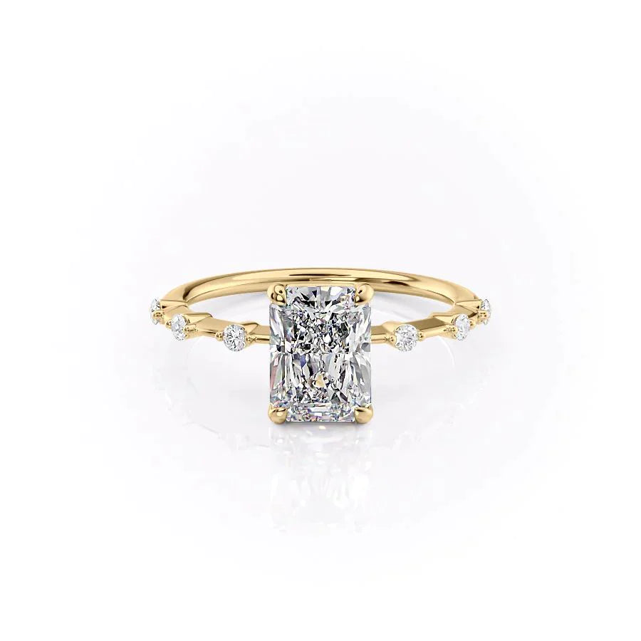 The Penelope Set  With A 4 Carat Radiant 18K Yellow Gold Moissanite