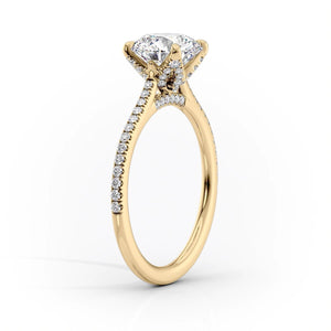 The Pave Madison Set  With A 3 Carat E. Cushion 18K Yellow Gold Moissanite