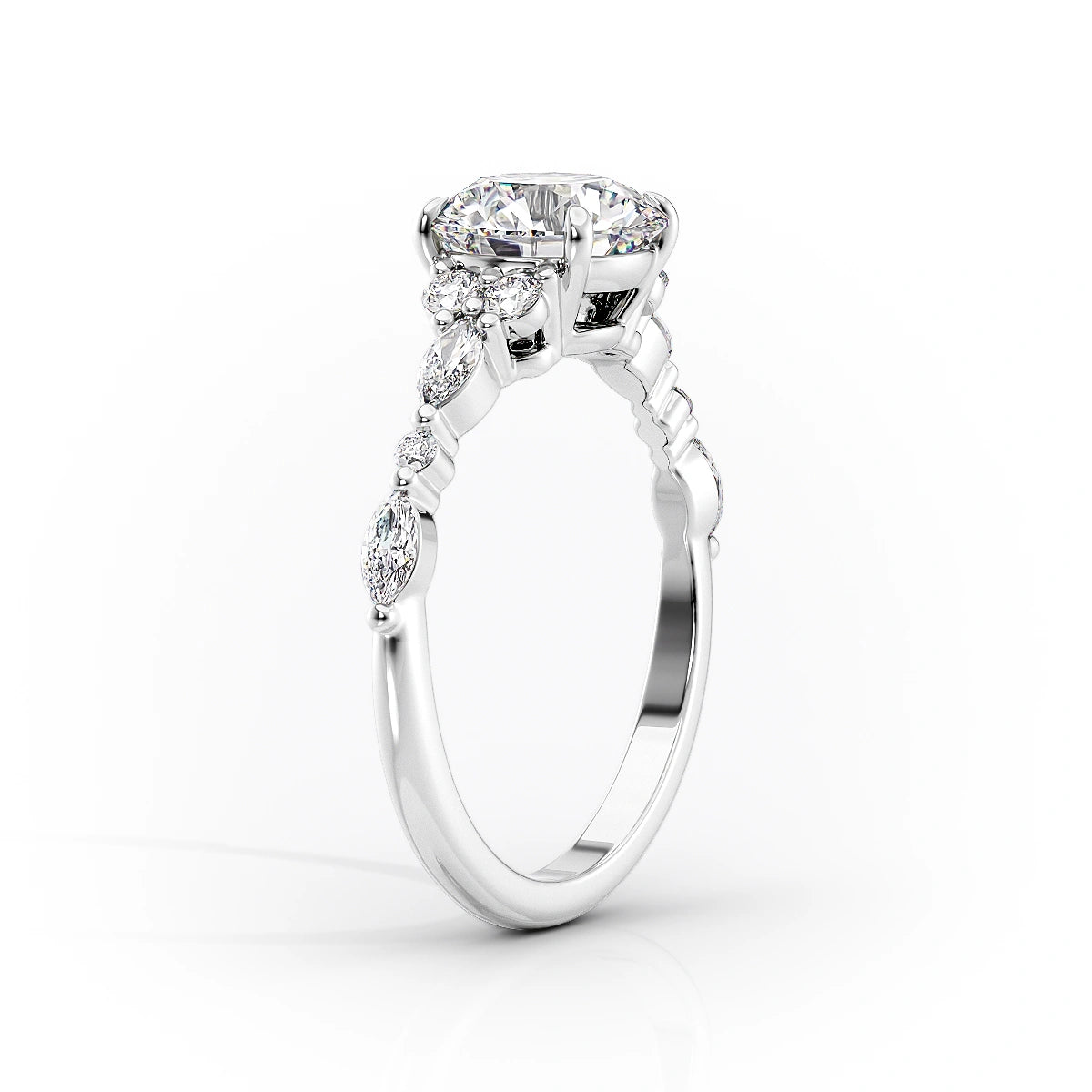 The Kristen Set Round  With A 1 Carat Round 18K White Gold Moissanite
