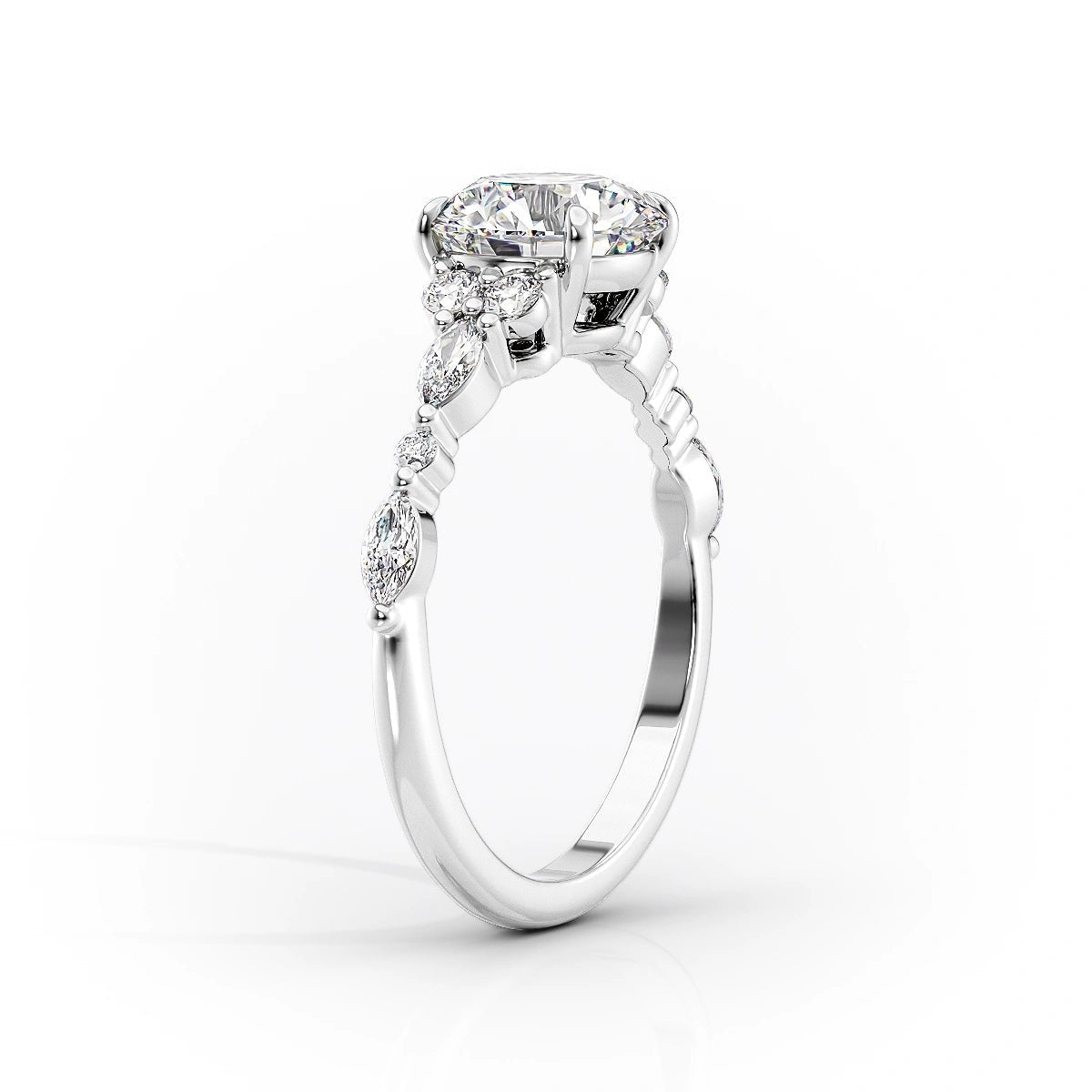 The Kristen Set Round  With A 4.5 Carat Round 18K White Gold Moissanite