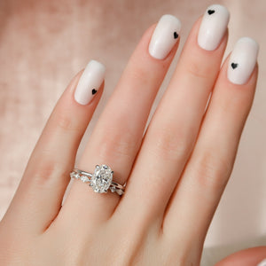 The Nelly Set  With A 1.5 Carat Oval 18K White Gold Moissanite
