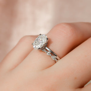 The Nelly Set  With A 1.5 Carat Oval 18K White Gold Moissanite