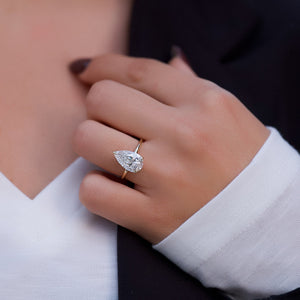The Nelly Set  With A 2.5 Carat Pear 14K Yellow Gold Moissanite