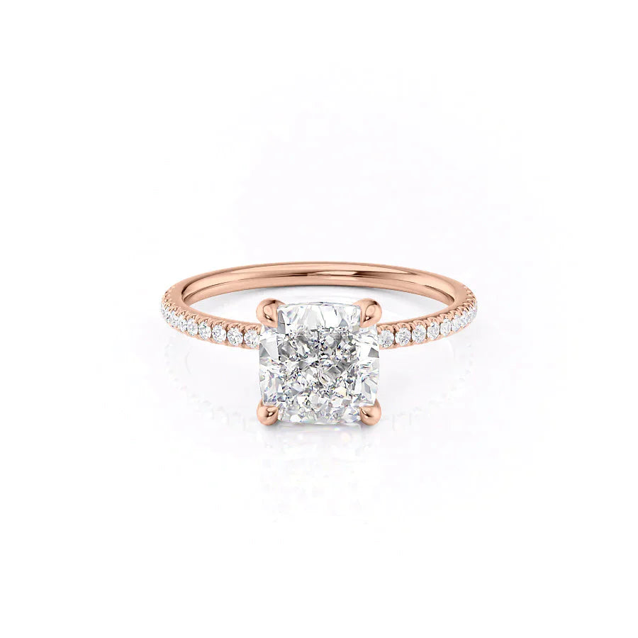 The Nelly Set  With A 4 Carat Cushion 14K Rose Gold Moissanite