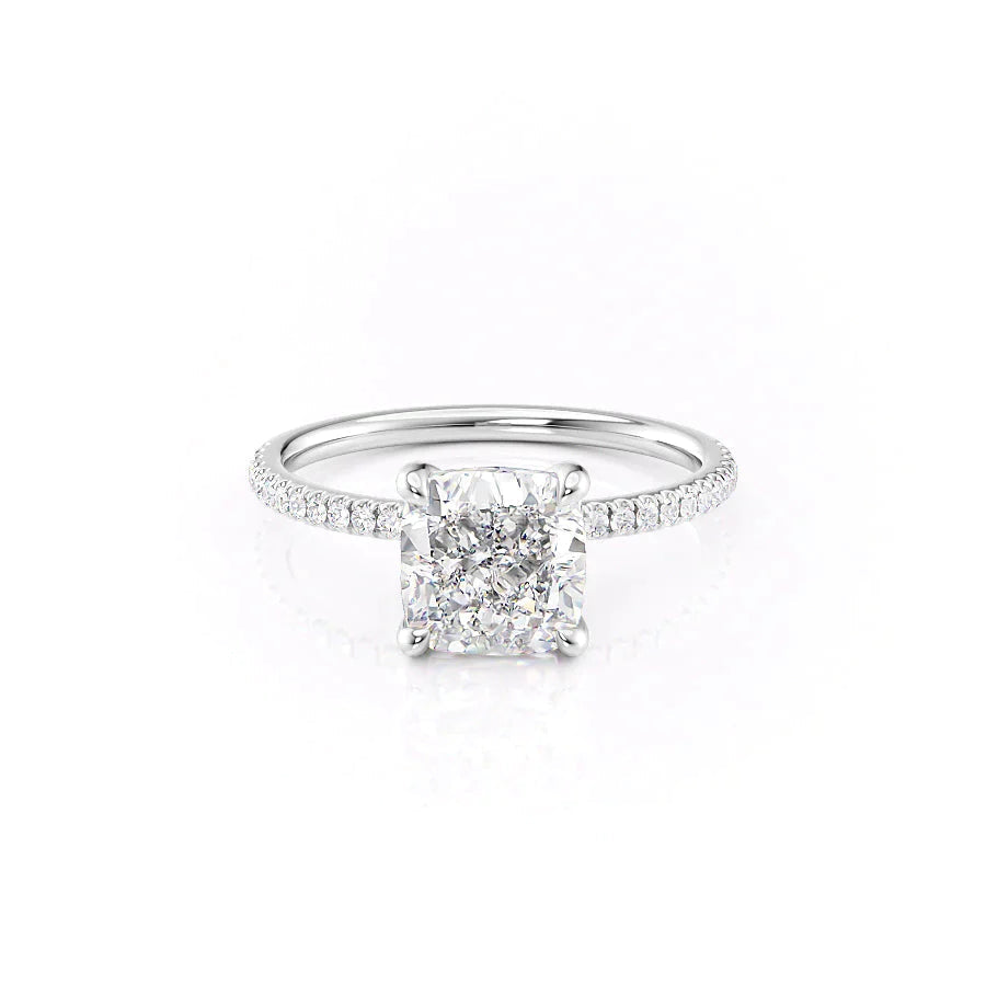 The Pave Nelly Set  With A 2.5 Carat Cushion 14K White Gold Moissanite