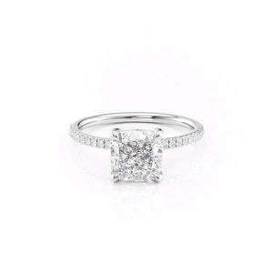 The Pave Nelly Set With A 1 Carat Cushion 18K White Gold Lab Diamond
