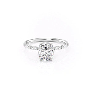 The Pave Nelly Set With A 1 Carat E. Cushion 14K White Gold Lab Diamond