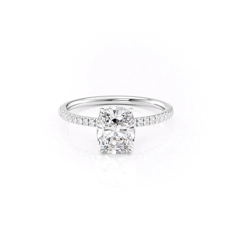 The Pave Nelly Set With A 1 Carat E. Cushion 18K White Gold Lab Diamond