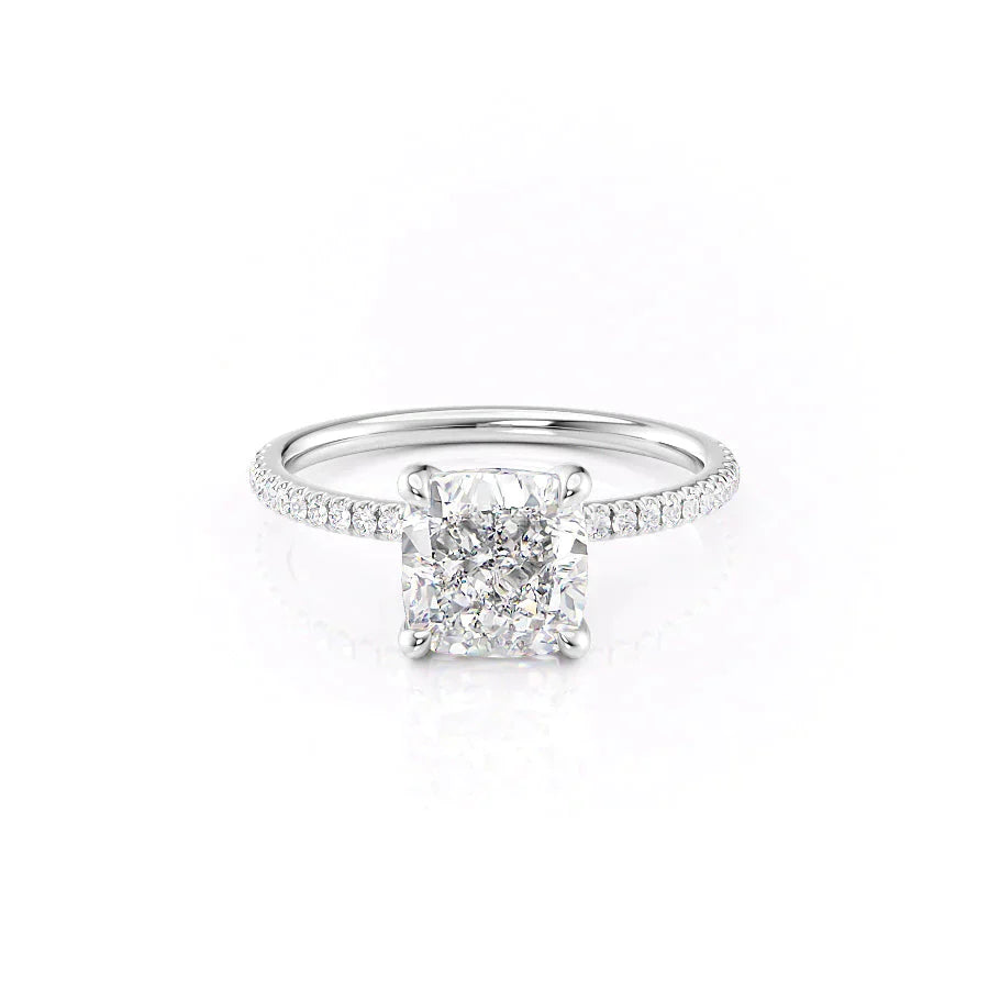 The Nelly Set  With A 5 Carat Cushion 14K White Gold Moissanite