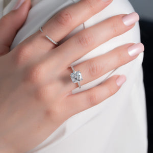 The Pave Nelly Set With A 1 Carat Cushion 14K White Gold Lab Diamond
