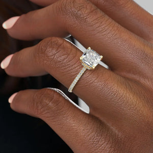The Nelly Set  With A 1.5 Carat Cushion 18K Yellow Gold Moissanite