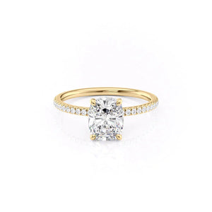The Pave Nelly Set  With A 4.5 Carat E. Cushion 18K Yellow Gold Moissanite