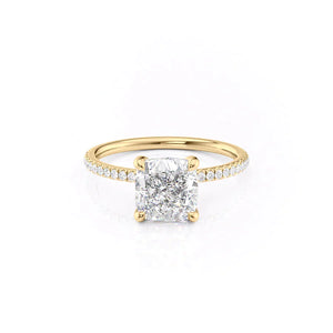 The Nelly Set  With A 4 Carat Cushion 14K Yellow Gold Moissanite