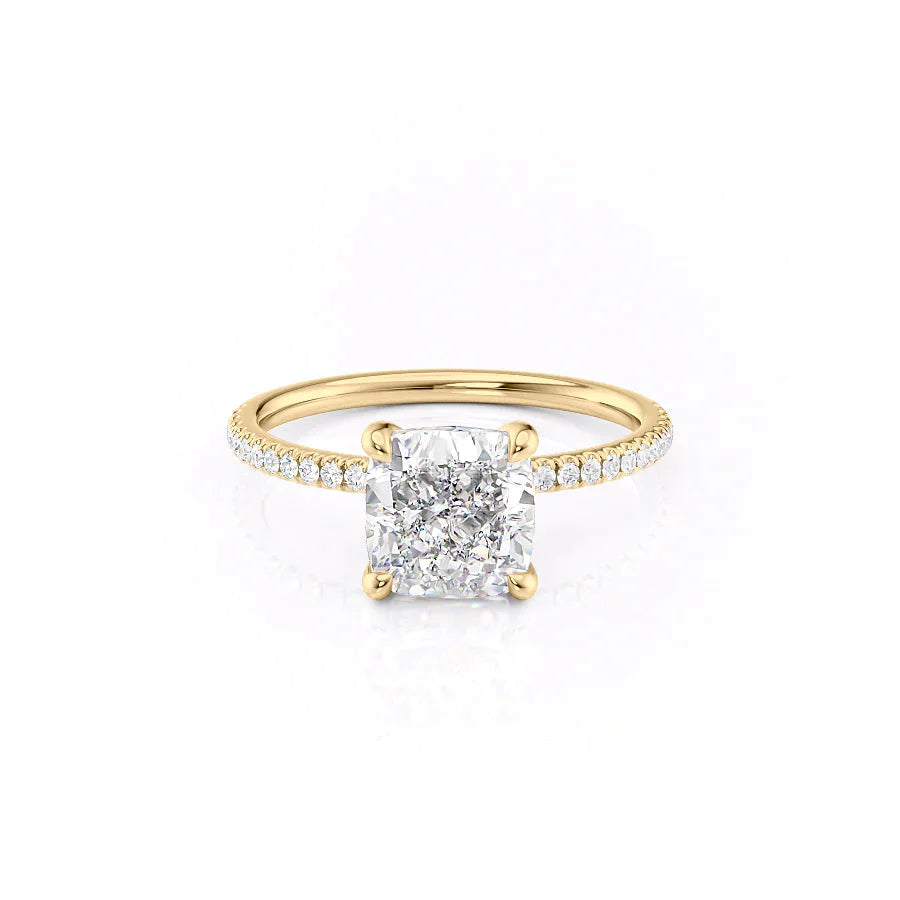 The Pave Nelly Set With A 1 Carat Cushion 18K Yellow Gold Lab Diamond