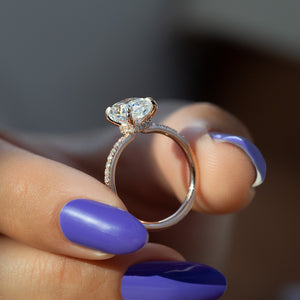The Pave Nelly Set  With A 3 Carat E. Cushion 14K Rose Gold Moissanite