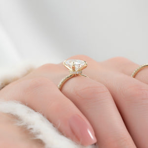 The Pave Nelly Set  With A 1 Carat E. Cushion 18K Yellow Gold Moissanite