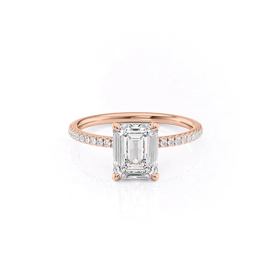 The Nelly Set  With A 3 Carat Emerald 14K Rose Gold Moissanite