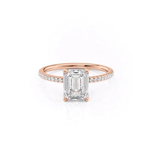 The Pave Nelly Set  With A 4.5 Carat Emerald 14K Rose Gold Moissanite