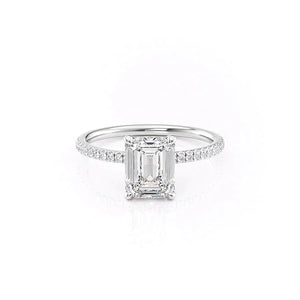 The Nelly Set  With A 1.5 Carat Emerald 18K White Gold Moissanite