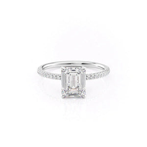 The Pave Nelly Set  With A 4.5 Carat Emerald 18K White Gold Moissanite