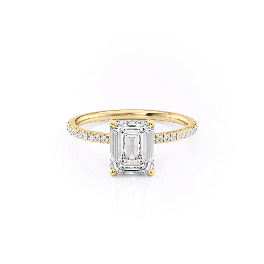 The Pave Nelly Set  With A 3.5 Carat Emerald 18K Yellow Gold Moissanite