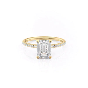 The Nelly Set  With A 3.5 Carat Emerald 14K Yellow Gold Moissanite